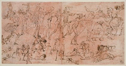 Studies of Warriors, Horsemen, and Lions (recto), Studies of Heads and Nude Figures, Ceiling Plan,