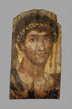 Mummy Portrait of a Man Wearing a Laurel Wreath, Early to mid–2nd century AD, Roman, The Fayum,