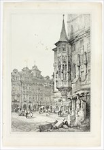 Hotel de Ville, Prague, 1833, Samuel Prout (English, 1783-1852), probably printed by Charles Joseph