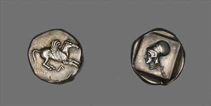 Coin Depicting Pegasus, about 500/450 BC, Greek, Corinth, Levkás, Silver, Diam. 2.2 cm, 8.32 g