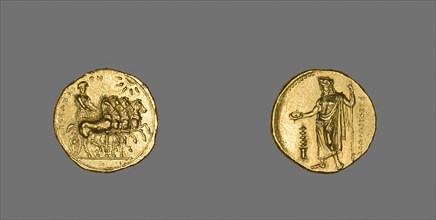Stater (Coin) Depicting a Quadriga, about 322/308 BC, Greek, minted in Cyrene, North Africa,