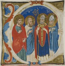 Two Saints and Two Bishops in a Historiated Initial E from a Choir Book, 1335/1400, Italian (Siena