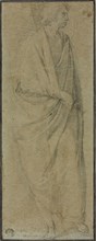 Standing Draped Male Figure, n.d., Florentine, Italian, late 16th century, Italy, Black chalk on