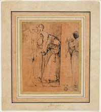 Old Woman with Cane in Door, with Black Maid Holding Child, and Other Figures, c. 1580, Follower of
