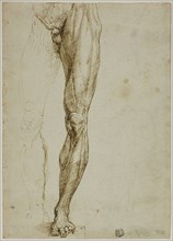 Male Figure Study, with Slight Sketch of Seated Figure, 1540/50, Follower of Michelangelo