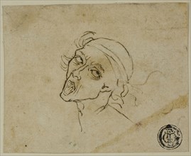 Male Head, n.d., Possibly after Michelangelo Buonarroti, Italian, 1475-1564, Italy, Pen and black