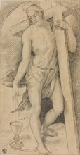 Christ with the Cross, c. 1530, Circle of Rosso Fiorentino, Italian, 1494-1540, Italy, Black chalk,