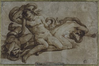 Laocoön, 1550/59, Italian, 16th century, Italy, Pen and iron gall ink with brush and brown wash, on