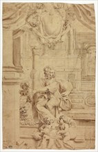Allegorical Figure of Fortitude, with Coat of Arms Above, n.d., Attributed to Giovanni Battista