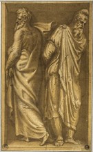 Two Standing Prisoners in a Niche, c. 1549, Bernardino Campi, Italian, 1521-1591, Italy, Pen and