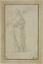 Standing Draped Female Figure Carrying Trumpet, Flowers, n.d., Circle of Girolamo Sellari, called