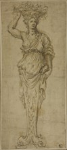 Caryatid (recto), Three Sketches: Two Caryatids, Pair of Putti Standing on Globe (verso), 17th