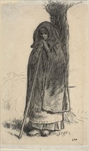 Shepherdess Leaning Against a Tree, 1857–60, Jean François Millet, French, 1814-1875, France, Black
