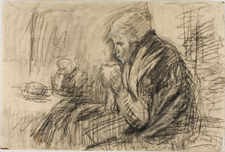Refreshment, c. 1895, Jozef Israëls, Dutch, 1824-1911, Netherlands, Charcoal and black chalk, with