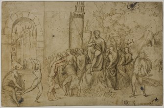 Acrobats Performing Before a Ruler (recto), Outdoor Scene with Group of Figures (verso), c. 1510,