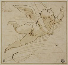 Flying Putto, c. 1581, Attributed to Francesco da Urbino, Italian, c. 1545-1582, Italy, Pen and