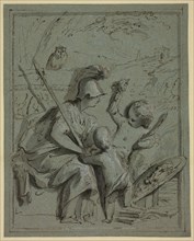 Minerva with Two Putti, n.d., Jacob de Wit, Dutch, 1695-1754, Holland, Pen and brown ink with brush