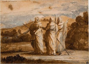 Study for Pilgrims at Emmaus, c. 1652, Claude Lorrain, French, 1600-1682, France, Pen and brown