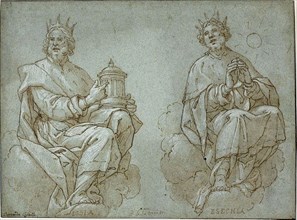 Two Seated Kings of Judah, Josiah and Hezekiah, 1591, Bernardo Castello, Italian, 1557-1629, Italy,
