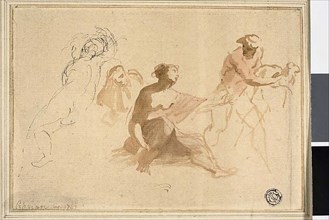 Two Sketches: Nude Child, Woman Reaching Toward Man with Lamb, 1762, Giovanni Battista Cipriani,