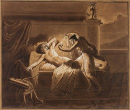 Cupid and Psyche, 1821, Giuseppe Cammarano, Italian, 1766-1850, Italy, Pen and black ink and brush