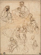 Sketches of the Virgin and Child, and the Holy Family, 1642/48, Simone Cantarini, Italian,