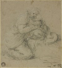 Kneeling Mother Embracing Child, c. 1550, Attributed to Michelangelo Anselmi, Italian, c.
