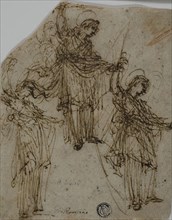 Sketches of a Standing Saint (Michael?) Holding a Sword (recto), Sketches of Figures and Heads