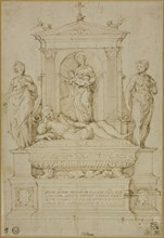 Project for a Tomb, 1537/43, Giulio Campi, Italian, c. 1508-1573, Italy, Pen and brown ink, over