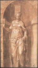 Temperance, n.d., Italian, Veronese, Late 16th century, Italy, Brush and brown wash over red and