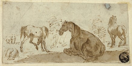 Studies of Horses in a Landscape, c. 1642, Possibly after Stefano della Bella, Italian, 1610-1664,