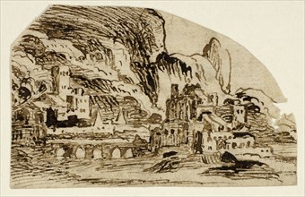Citadel and Bridge in the Mountains, n.d., Unknown Artist, Flemish, 17th century, Flanders, Pen and