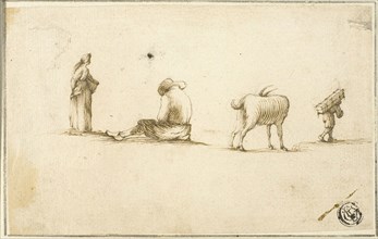 Sketches of Standing Woman, Seated Man, Goat, and Man Carrying Box on Back, n.d., After Stefano