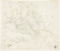 Nymph and Satyr, n.d., Ciro Ferri, Italian, 1634-1689, Italy, Black chalk on ivory laid paper, 181