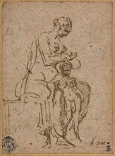 Woman Delousing a Child, 1524/27, Parmigianino, Italian, 1503-1540, Italy, Pen and brown ink on tan
