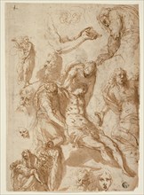 Sketches for a Lamentation and a Pietà, and of Various Figures, Heads, and an Arm (recto), Sketches