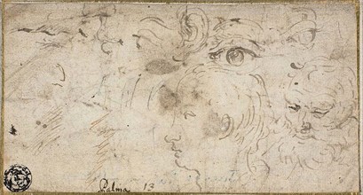 Sketches of Heads, Eyes, Ear, and Mouth, 1600/11, Jacopo Negretti, called Palma il Giovane,