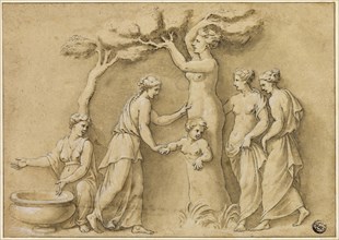 Birth of Adonis, n.d., Possibly after Giulio Romano, Italian, 1499-1546, Italy, Pen and brown ink
