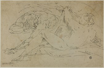 Nymph and Satyr, after 1560, Follower of Luca Cambiaso, Italian, 1527-1585, Italy, Brush and gray