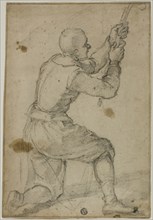 Man on Bended Knee, Pulling on Rope, c. 1604, Bernardino Poccetti, Italian, 1548-1612, Italy, Black