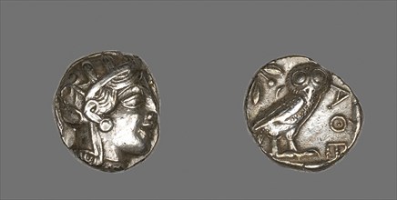 Tetradrachm (Coin) Depicting the Goddess Athena, about 490 BC, Greek, minted in Athens, Athens,