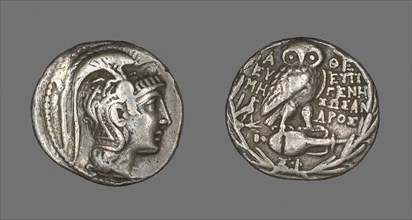 Tetradrachm (Coin) Depicting the Goddess Athena, about 163 BC, Greek, Athens, Silver, Diam. 3 cm,