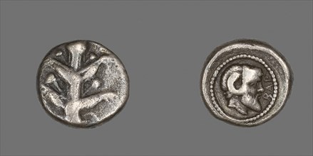 Coin Depicting Silphium Plant, 480/435 BC, Greek, Barce, Silver, Diam. 1.4 cm, 3.19 g