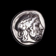 Tetradrachm (Coin) Depicting the God Zeus, 359/336 BC, Greek, Neapolis, Silver, Diam. 2.5 cm, 14.15