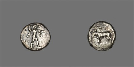 Stater (Coin) Depicting the God Poseidon, 480/400 BC, Greek, Paestum, Silver, Diam. 1.8 cm, 6.72 g