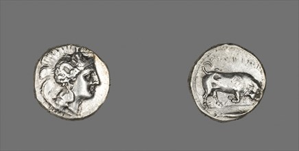 Stater (Coin) Depicting the Goddess Athena, about 350/320 BC, Greek, Thurium, Silver, Diam. 2.1 cm,