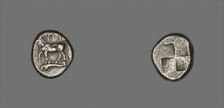 Drachm (Coin) Depicting a Cow with Dolphin below, about 416/357 BC, Greek, Ancient Greece, Silver,