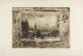 Westminster Clock Tower, n.d., Félix Hilaire Buhot, French, 1847-1898, France, Etching, drypoint,