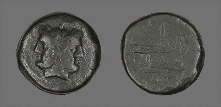 Coin Depicting a Janiform head, about 211/208 BC, Roman, minted in Rome, Roman Empire, Bronze, Diam