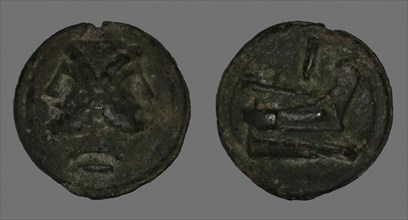 As (Coin) Depicting the God Janus, 225/217 BC, Roman, minted in Rome, Italy, Bronze, Diam. 6.3 cm,